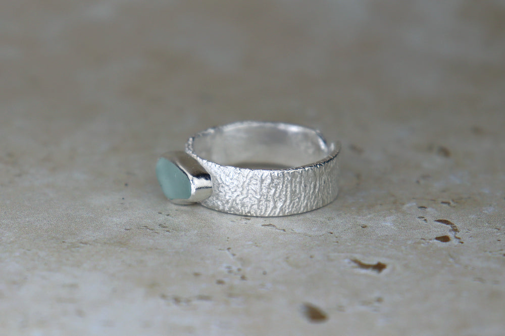 UK Size W Reticulated Welsh Sea Glass Ring