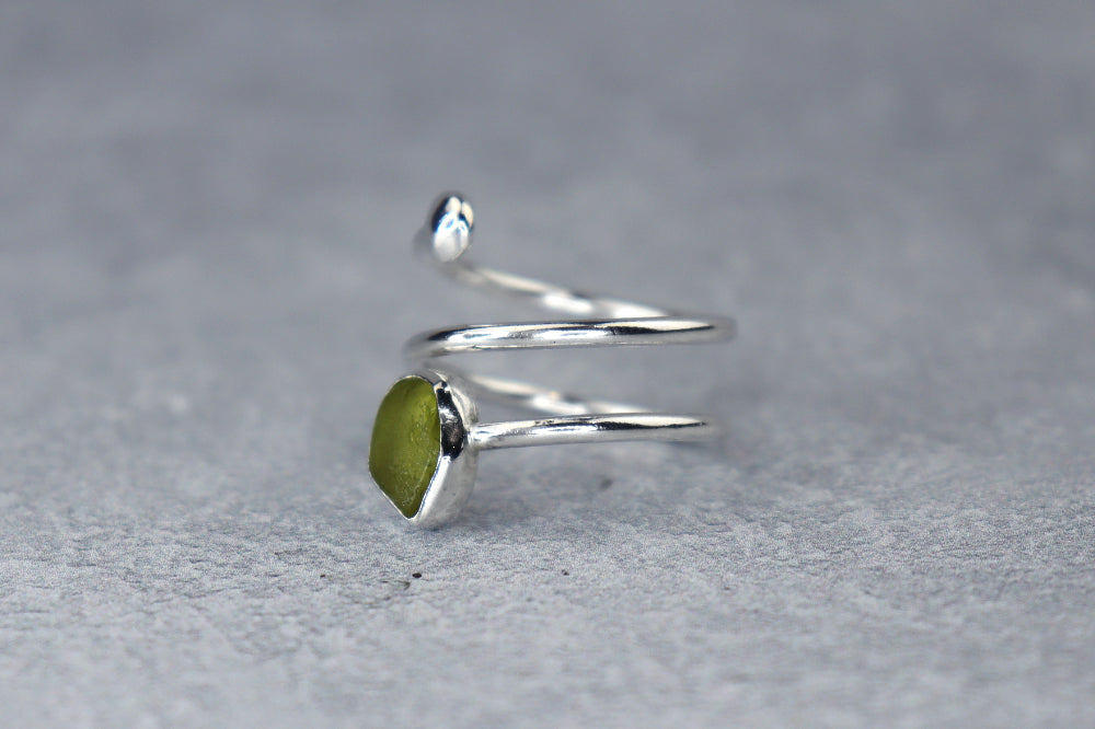 UK Size P/Q Welsh Sea Glass Ring