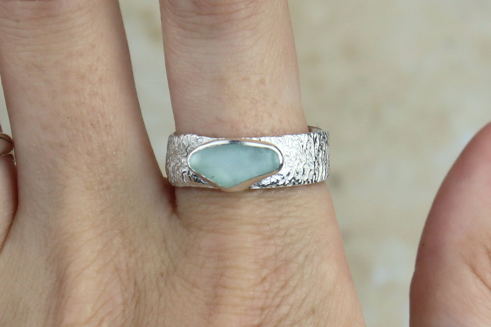 UK Size W Reticulated Welsh Sea Glass Ring