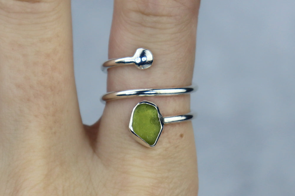UK Size P/Q Welsh Sea Glass Ring