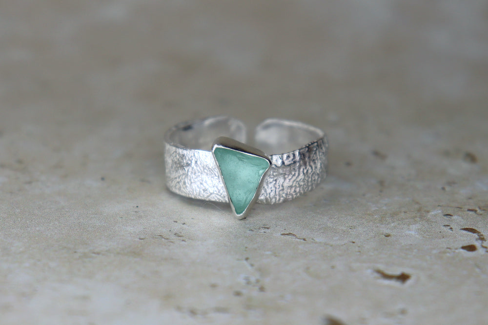 UK Size X Reticulated Welsh Sea Glass Ring