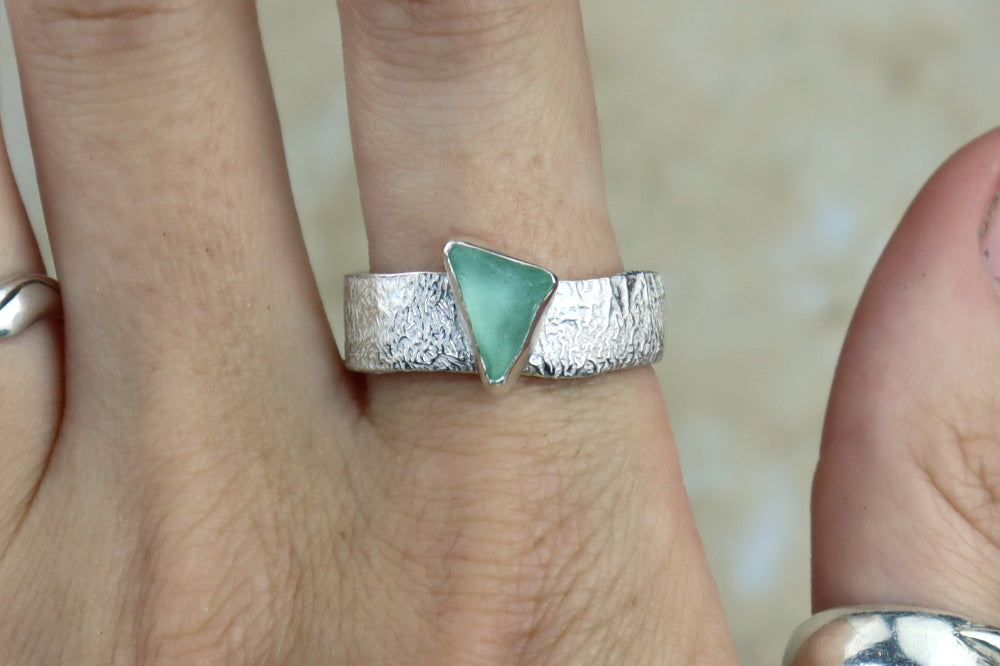 UK Size X Reticulated Welsh Sea Glass Ring