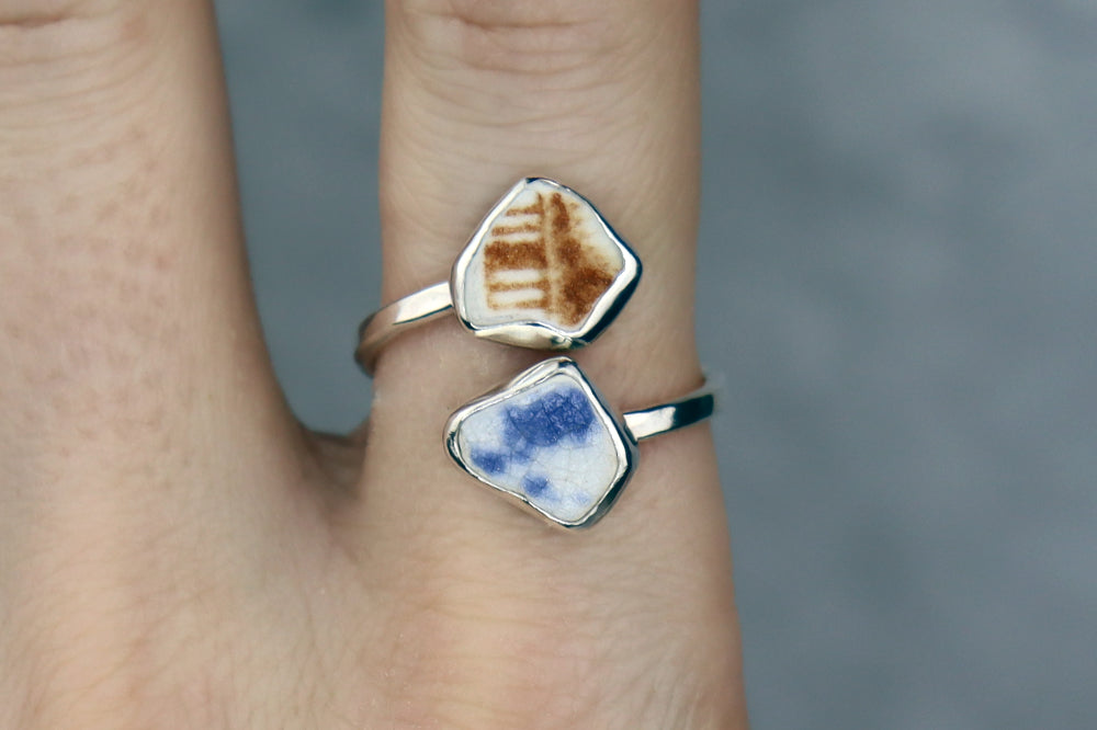 UK Size R Welsh Sea Pottery Ring