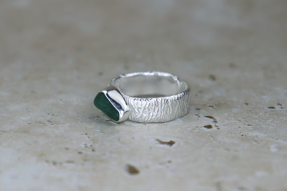 UK Size Q Reticulated Welsh Sea Glass Ring