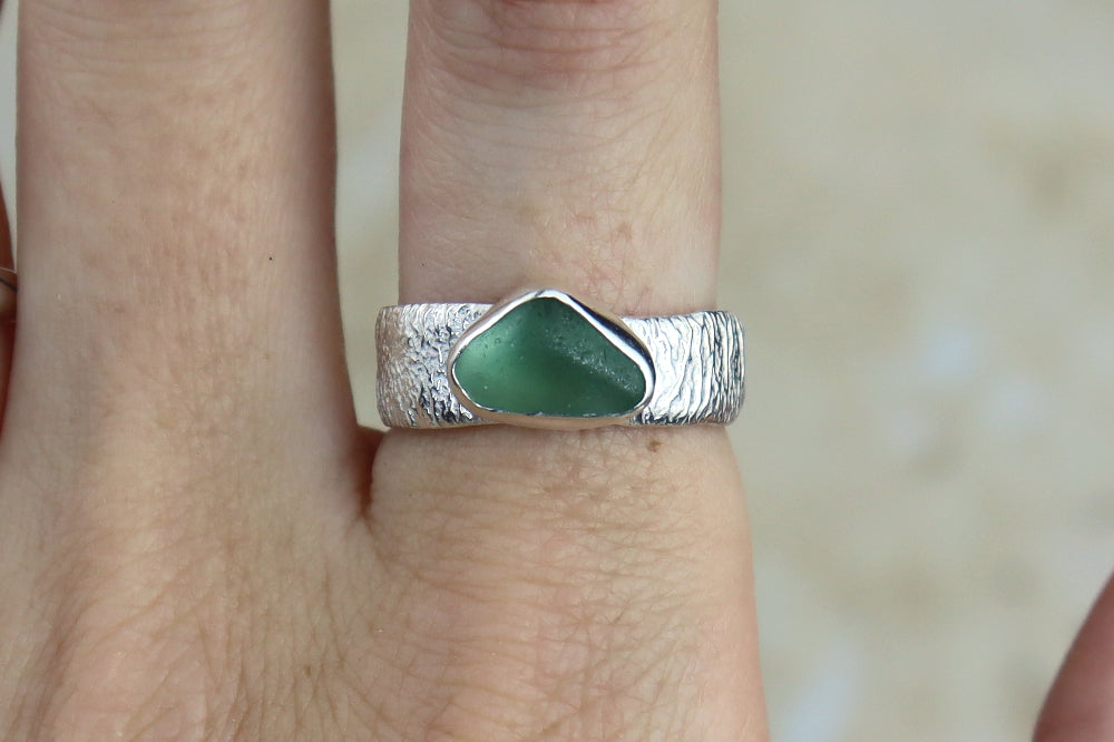 UK Size Q Reticulated Welsh Sea Glass Ring