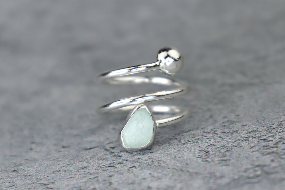 UK Size L/M Welsh Sea Glass Ring