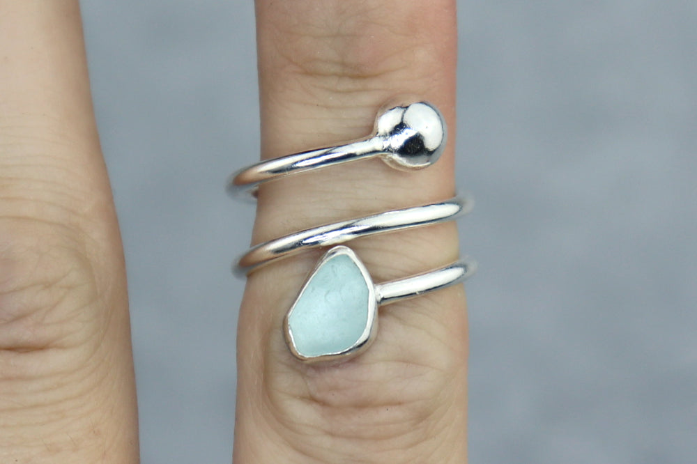 UK Size L/M Welsh Sea Glass Ring