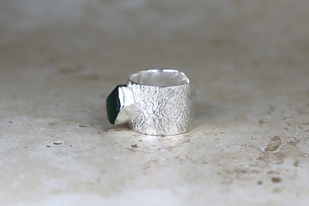 UK Size P/Q Reticulated Welsh Sea Glass Ring