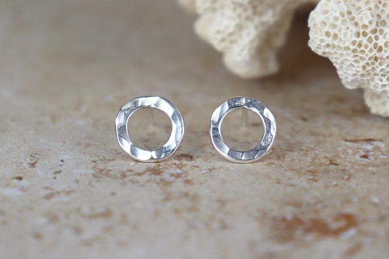 Circle Hammered Sterling Silver Studs