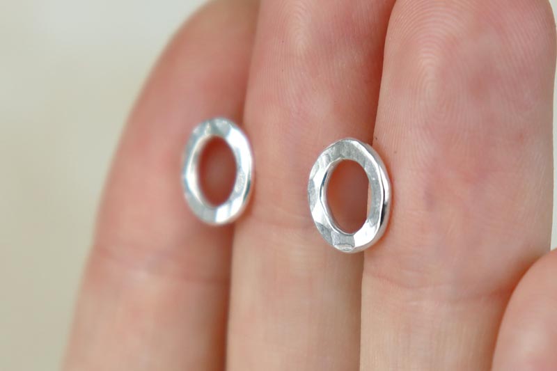 Circle Hammered Sterling Silver Studs