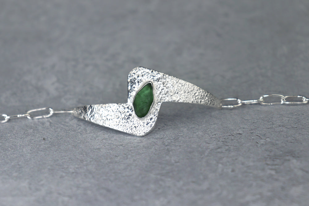 Welsh Sea Glass Reticulated Sterling Silver Cuff