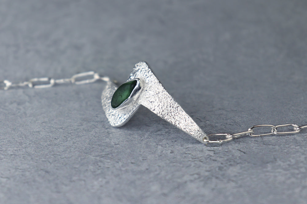 Welsh Sea Glass Reticulated Sterling Silver Cuff