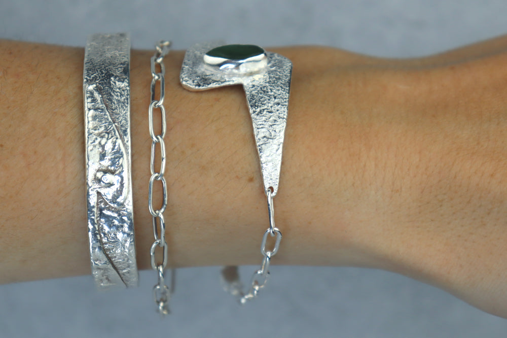 Welsh Sea Glass Reticulated Sterling Silver Cuff