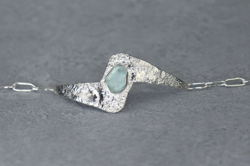Welsh Sea Glass Reticulated Sterling Silver Cuff