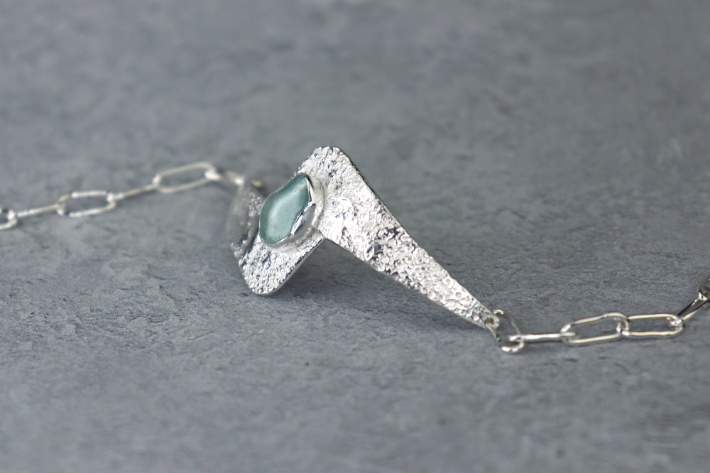 Welsh Sea Glass Reticulated Sterling Silver Cuff