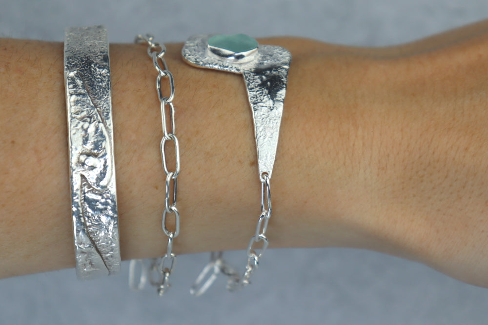 Welsh Sea Glass Reticulated Sterling Silver Cuff