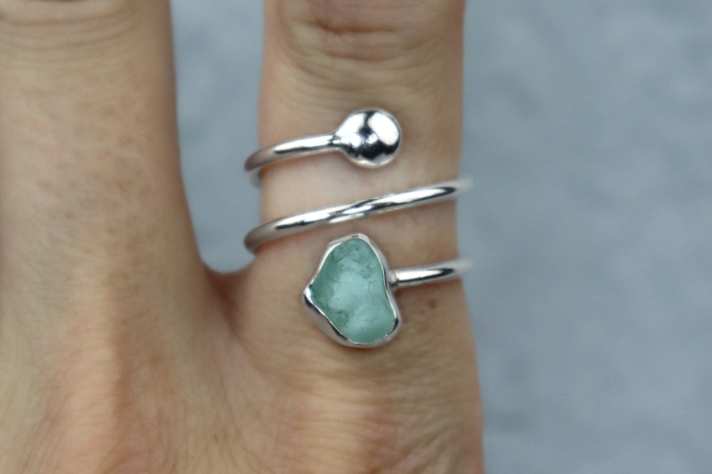 UK Size P/Q Welsh Sea Glass Ring