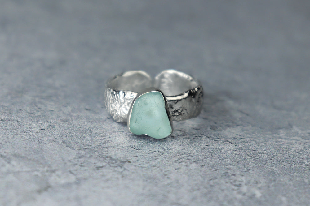 UK Size Q/R Reticulated Welsh Sea Glass Ring