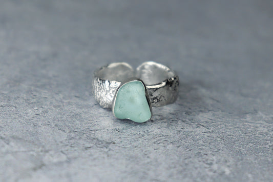 UK Size Q/R Reticulated Welsh Sea Glass Ring