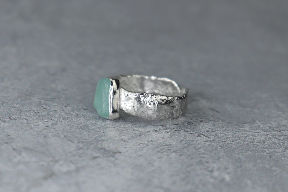 UK Size Q/R Reticulated Welsh Sea Glass Ring