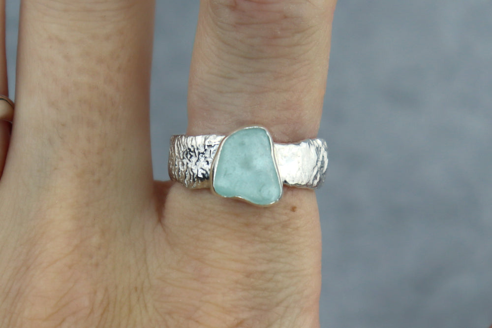 UK Size Q/R Reticulated Welsh Sea Glass Ring
