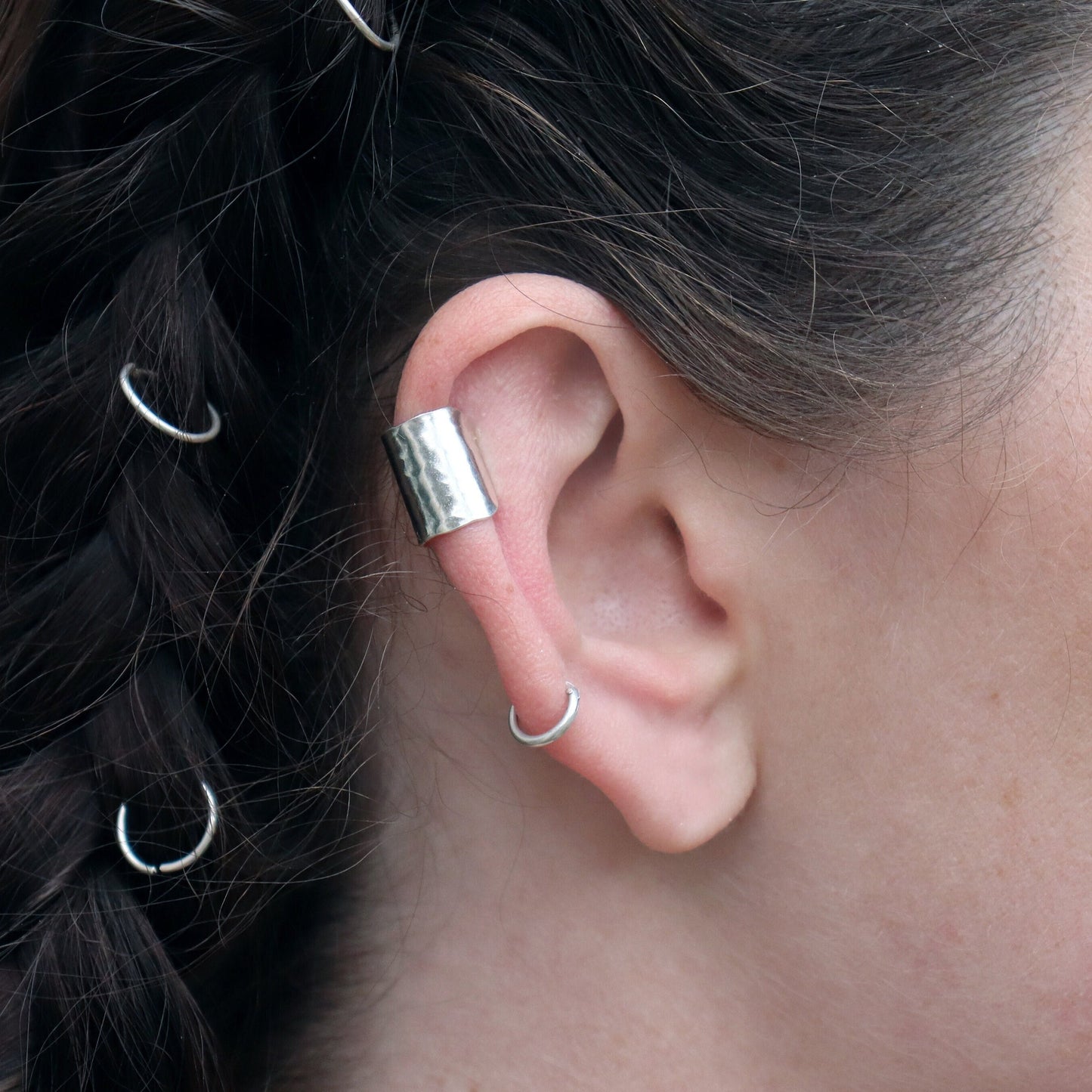 12mm Hammered Ear Cuff Sterling Silver