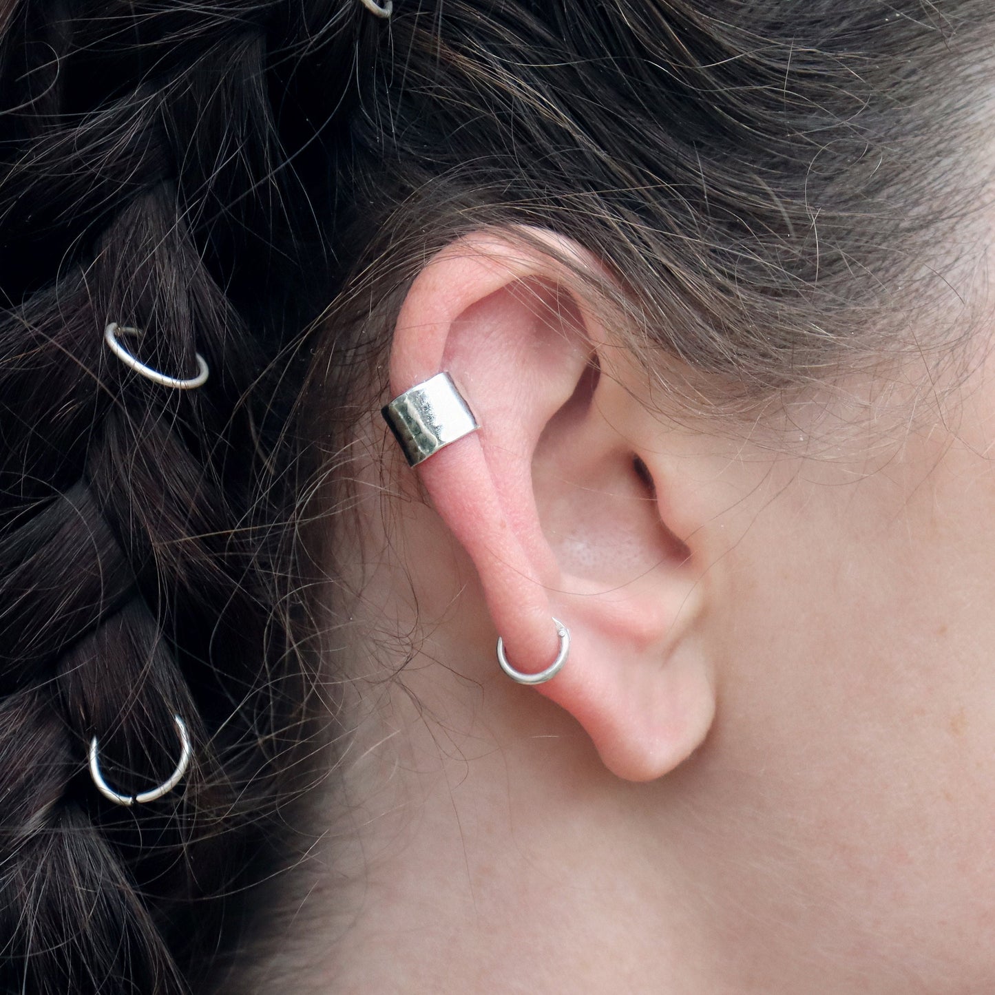 7mm Hammered Ear Cuff Sterling Silver
