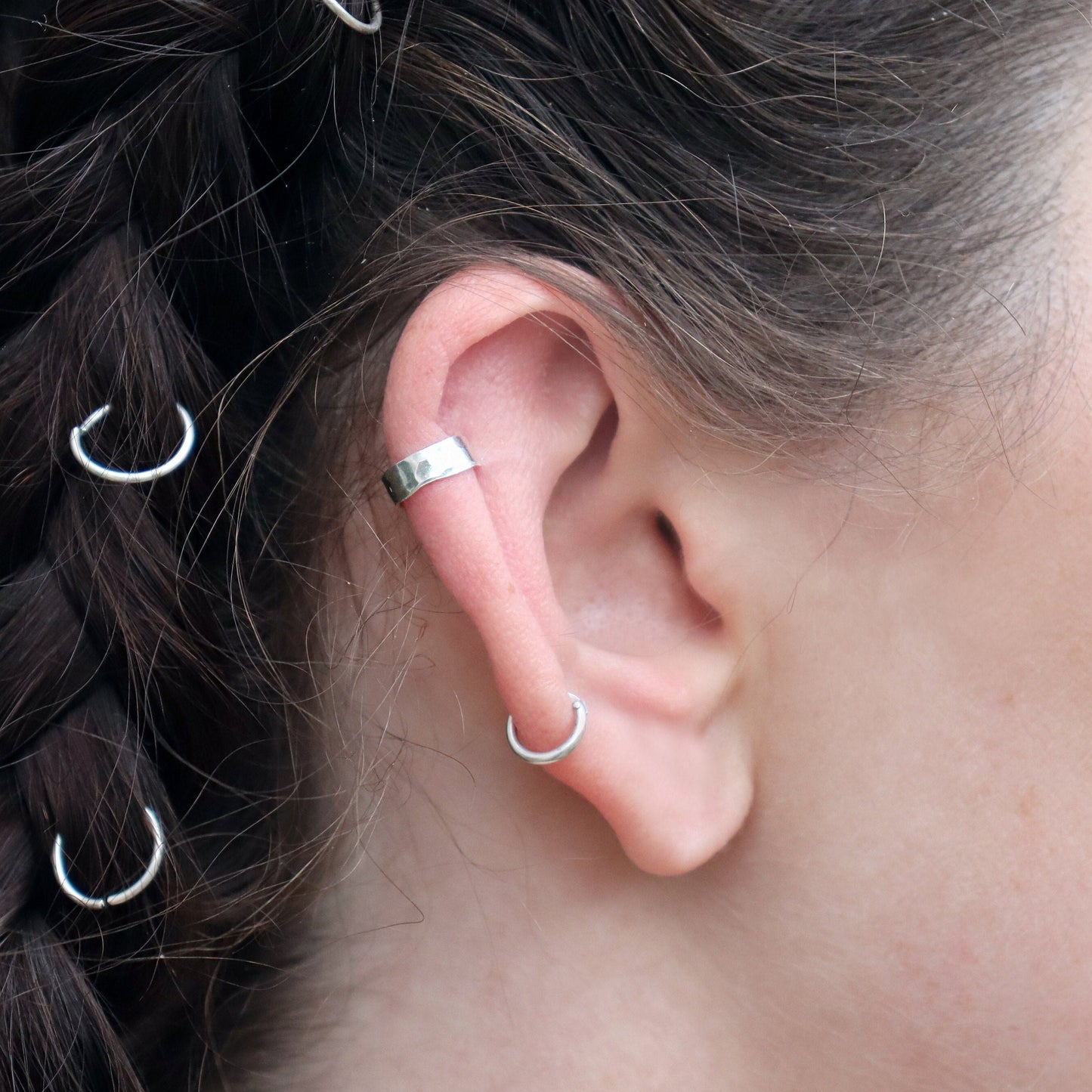 3mm Hammered Ear Cuff Sterling Silver