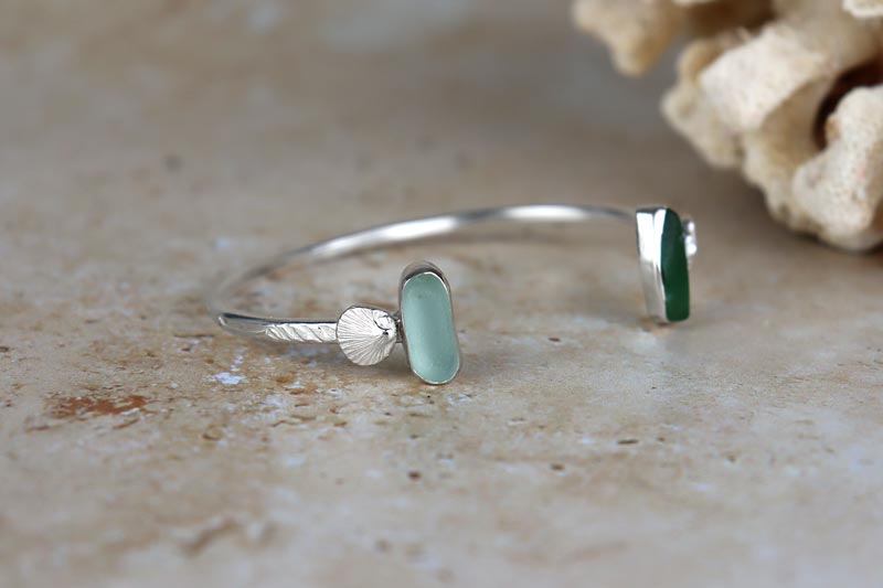 Welsh Sea Glass Textured Sterling Silver Cuff