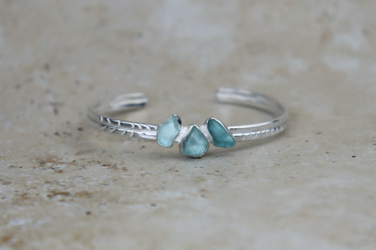 Welsh Sea Glass Textured Sterling Silver Cuff