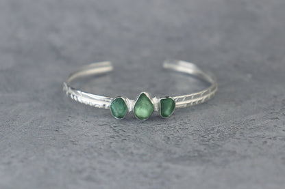 Welsh Sea Glass Textured Sterling Silver Cuff