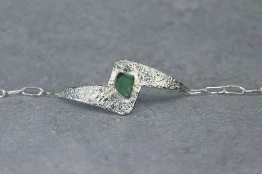 Welsh Sea Glass Reticulated Sterling Silver Cuff