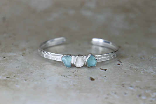 Welsh Sea Glass Textured Sterling Silver Cuff