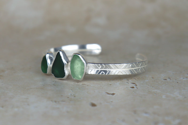 Welsh Sea Glass Textured Sterling Silver Cuff