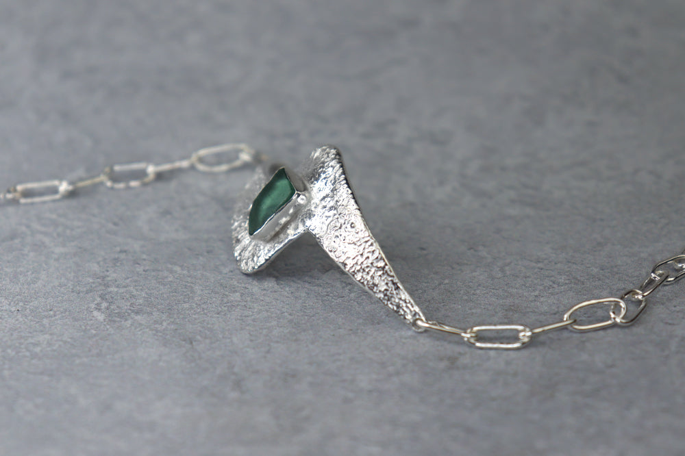 Welsh Sea Glass Reticulated Sterling Silver Cuff