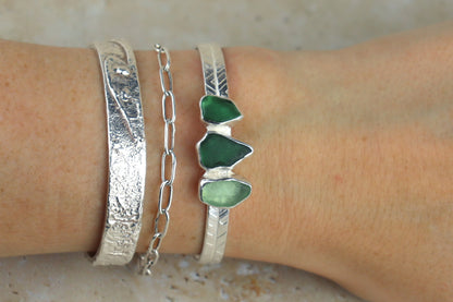 Welsh Sea Glass Textured Sterling Silver Cuff