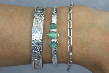 Welsh Sea Glass Textured Sterling Silver Cuff