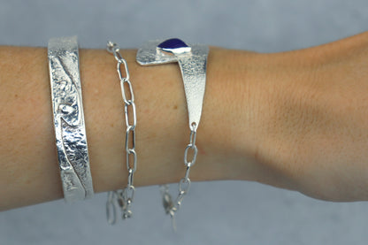 Welsh Sea Glass Reticulated Sterling Silver Cuff