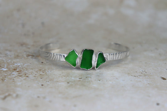 Welsh Sea Glass Textured Sterling Silver Cuff