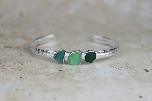 Welsh Sea Glass Textured Sterling Silver Cuff