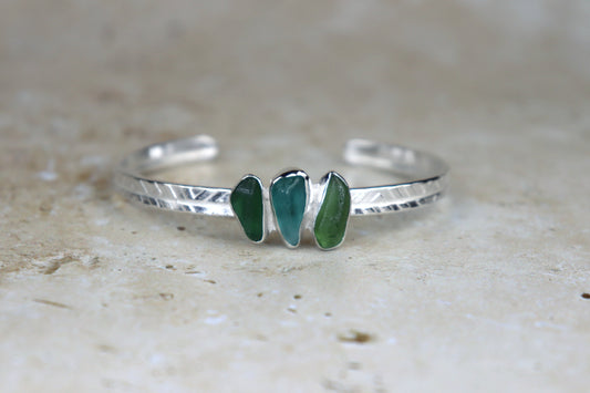 Welsh Sea Glass Textured Sterling Silver Cuff