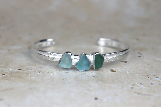 Welsh Sea Glass Textured Sterling Silver Cuff