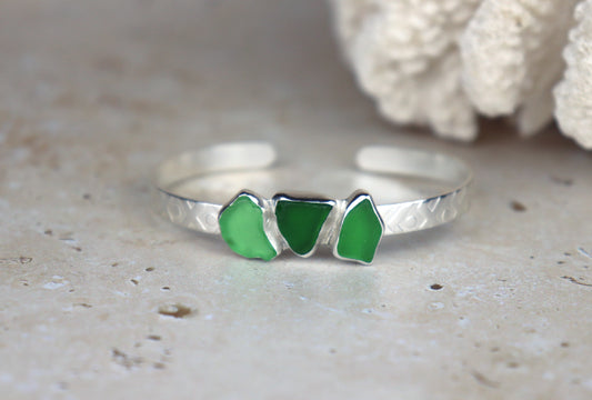 Welsh Sea Glass Textured Sterling Silver Cuff