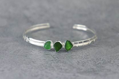 Welsh Sea Glass Textured Sterling Silver Cuff