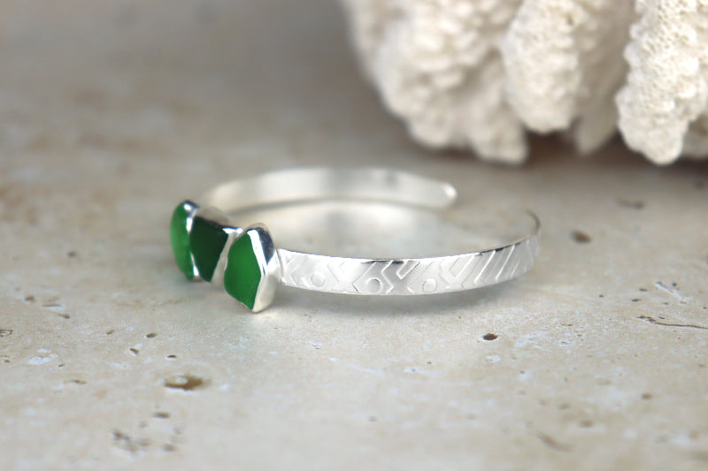 Welsh Sea Glass Textured Sterling Silver Cuff