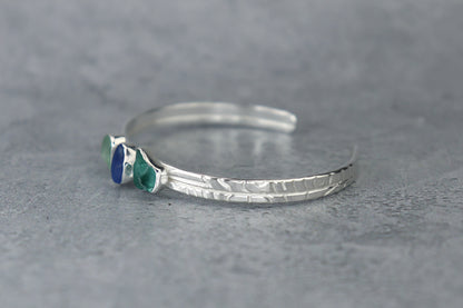 Welsh Sea Glass Textured Sterling Silver Cuff