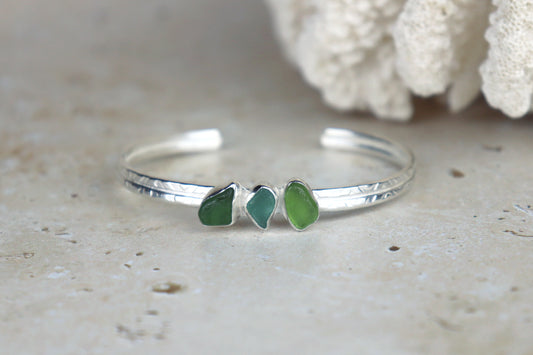 Welsh Sea Glass Textured Sterling Silver Cuff