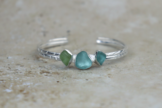 Welsh Sea Glass Textured Sterling Silver Cuff