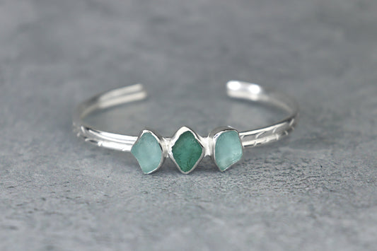 Welsh Sea Glass Textured Sterling Silver Cuff