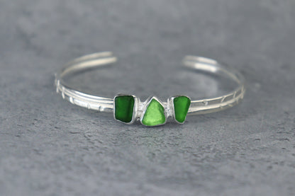 Welsh Sea Glass Textured Sterling Silver Cuff